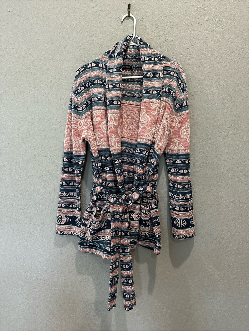 Lauren Ralph Lauren Geo-Motif Belted Linen-Cotton Cardigan